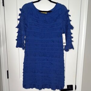 Nicole Miller‎ 100% Cotton Blue Ruffled Women's Dress - Small